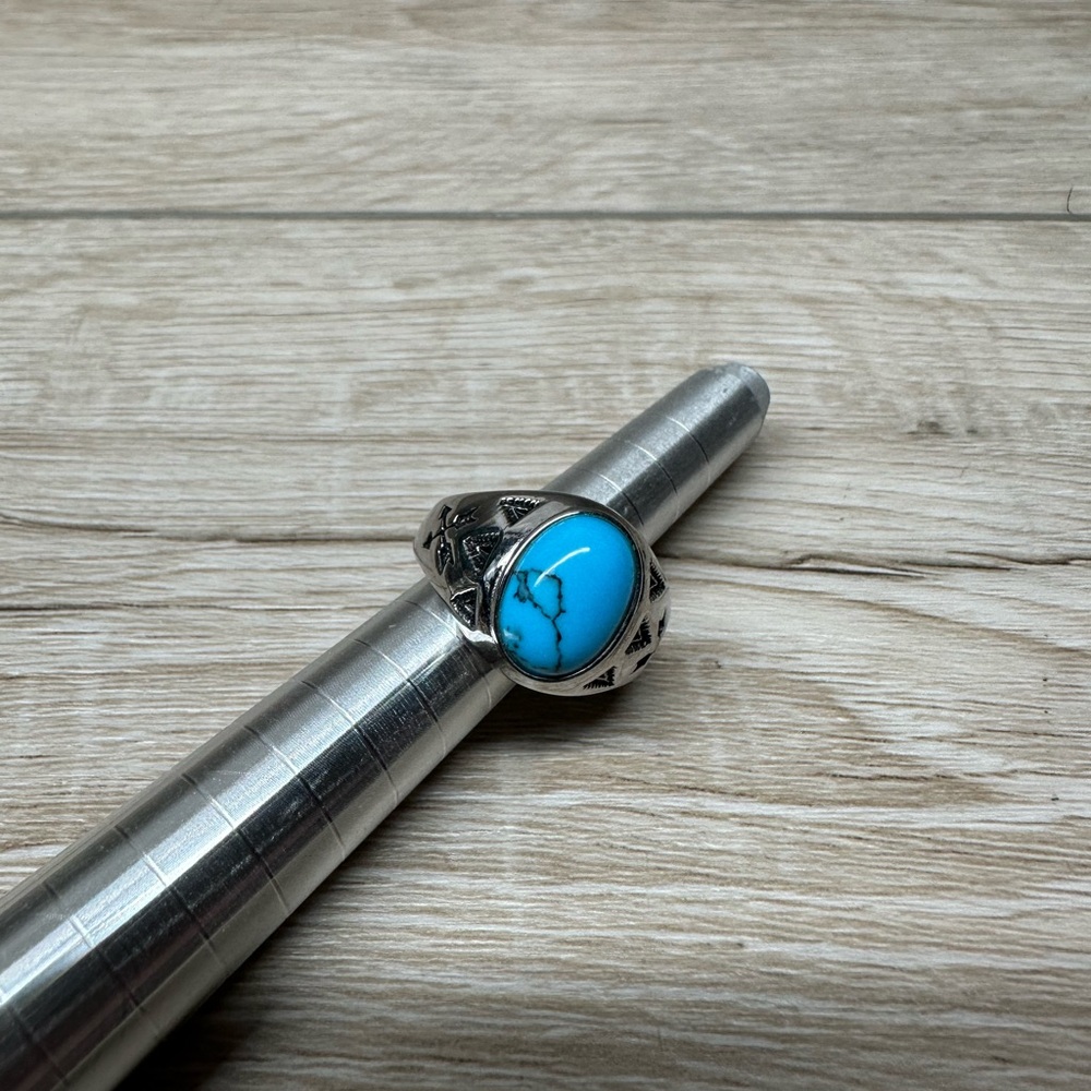 Silver Plated Ring with Turquoise Type Stone SZ 12
